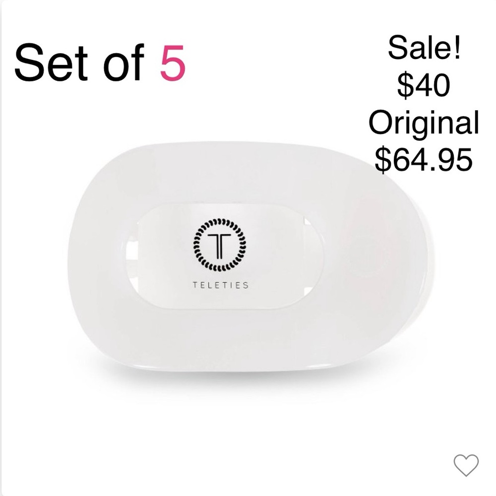 Sale Lot of 5 TELETIES Flat Round Med Hair Clips, White $40 NWT + discount ship